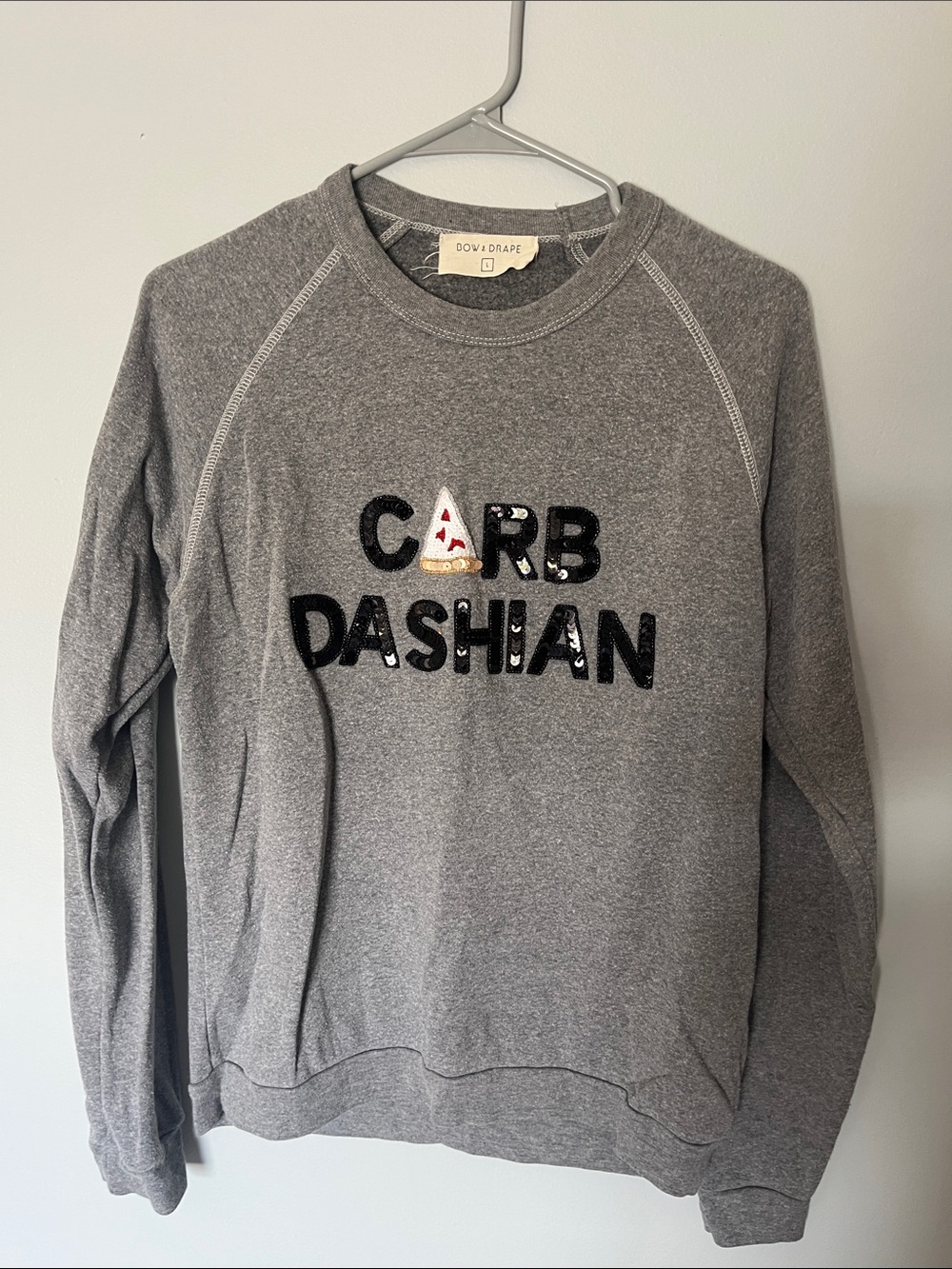 Bow & Drape Gray Sequin 'Carb Dashian' Crewneck Sweatshirt